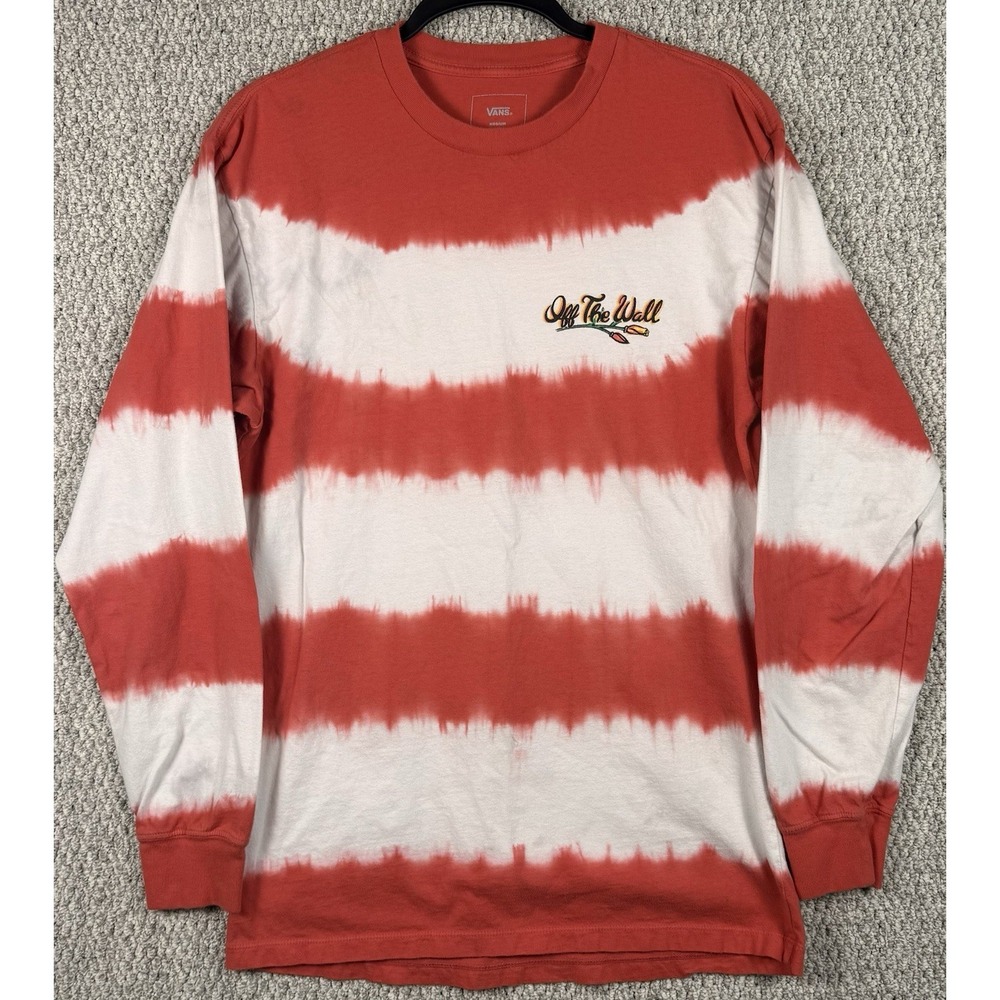 Vans Off The Wall Skull Tie Dye Long Sleeve Tee Medium Red White